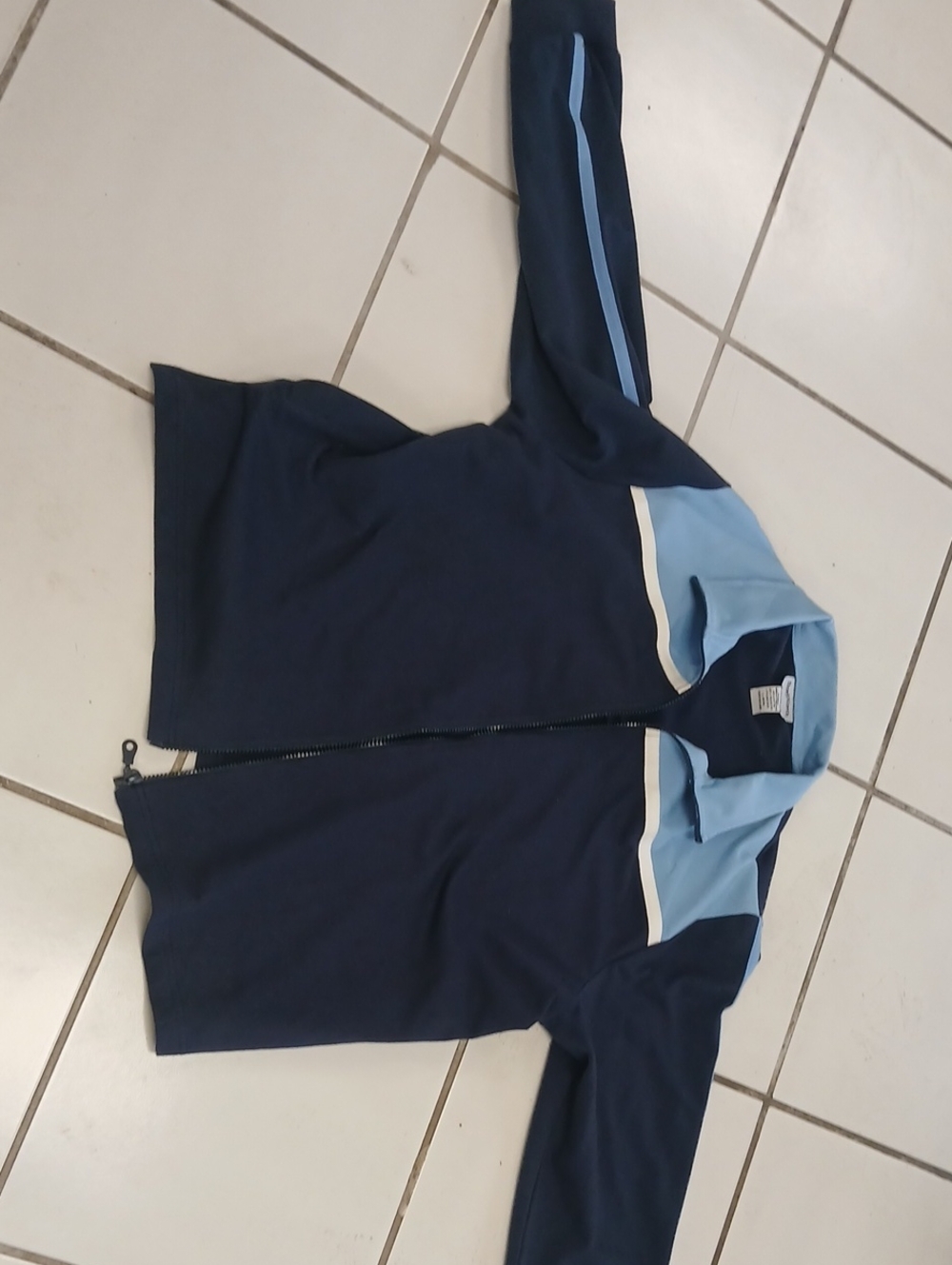 Ladies Navy Blue Zip-Up Jacket with Light Blue Accents
